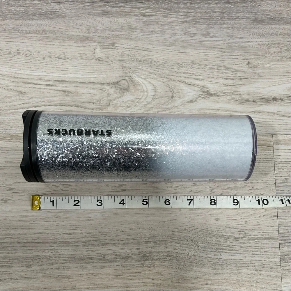 NWT Starbucks Silver White Gradient Glitter Travel Tumbler No Spill Lid 16oz